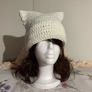 Handmade White Cat Beanie Hat
